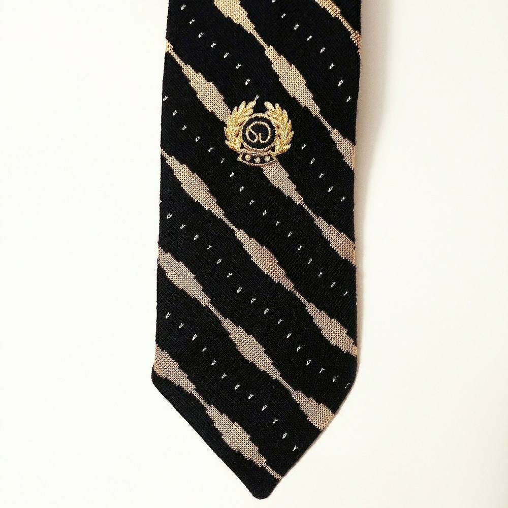 Vintage St. John Knit Navy and Gold Wool Tie